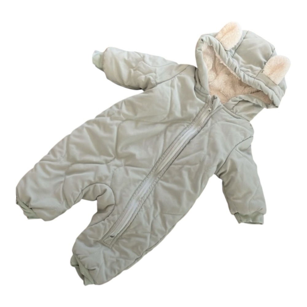 2/$10 0-3m Cozy Cream Hooded Baby Bear Snowsuit